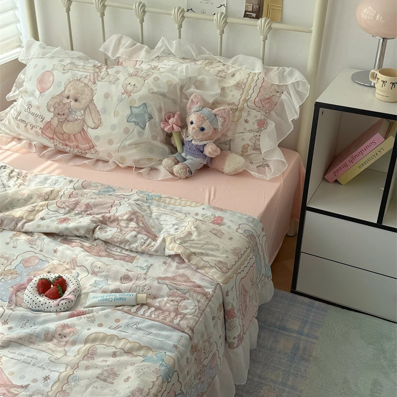 水星高端适用家纺梨梦 公主城堡 可爱针织棉夏被四件套夏凉被薄被