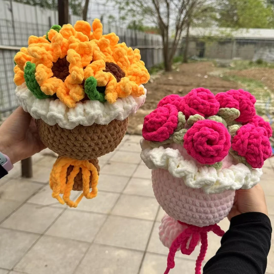 清甜少女手捧花手工成品花束非遗毛线花送闺蜜女友心意礼物