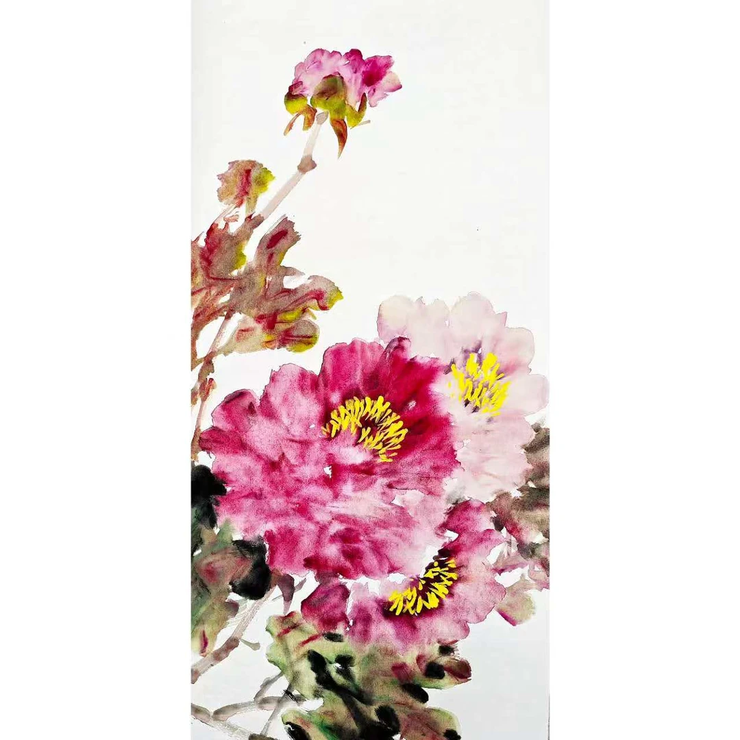 夏俊璞老师亲绘大写意牡丹花画