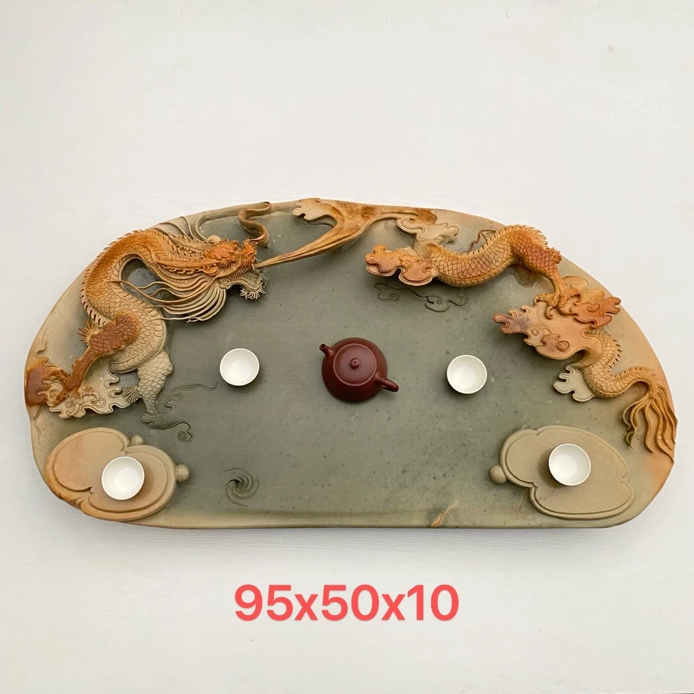 端砚石绿端手工精雕龙盘