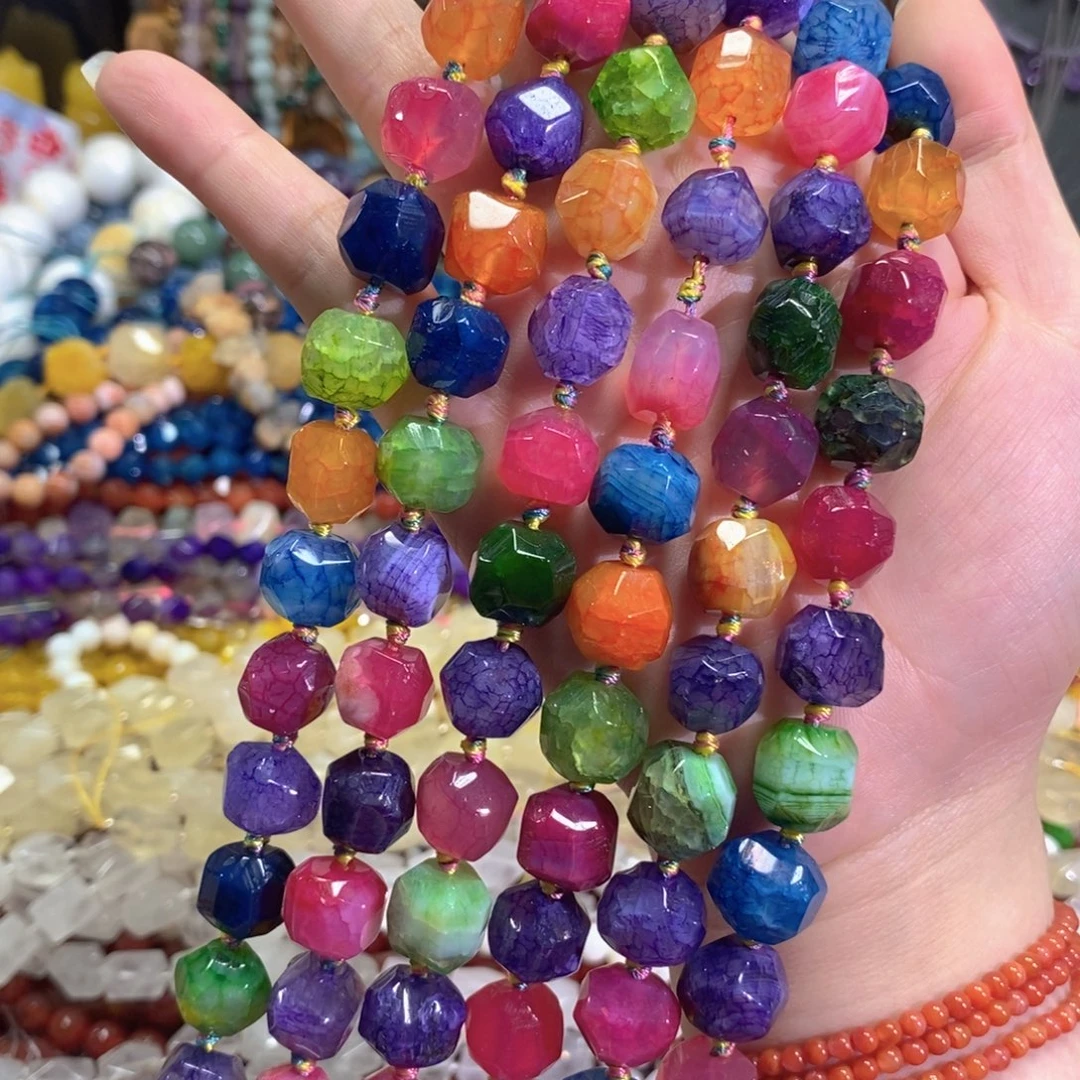 玛瑙/玉髓未镶嵌珠宝半成品多宝龙鳞玛瑙一条卡13mm