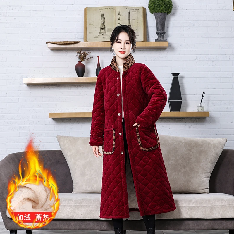 加长女款罩衣围裙加绒棉服保暖家居服加厚棉衣外穿耐脏工作服