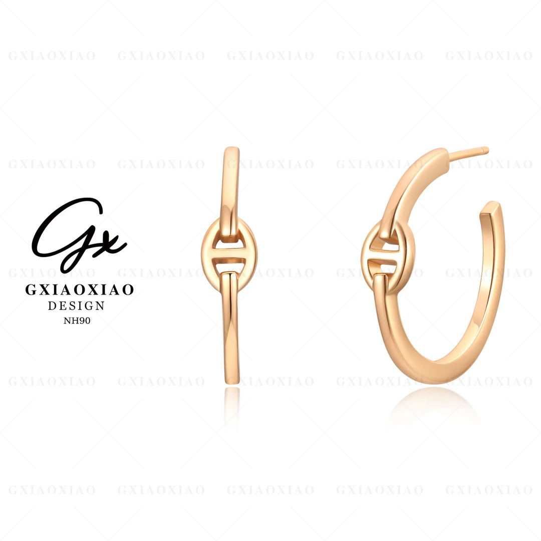 镀K金 气质时尚设计师款百搭猪鼻子耳环 NH90