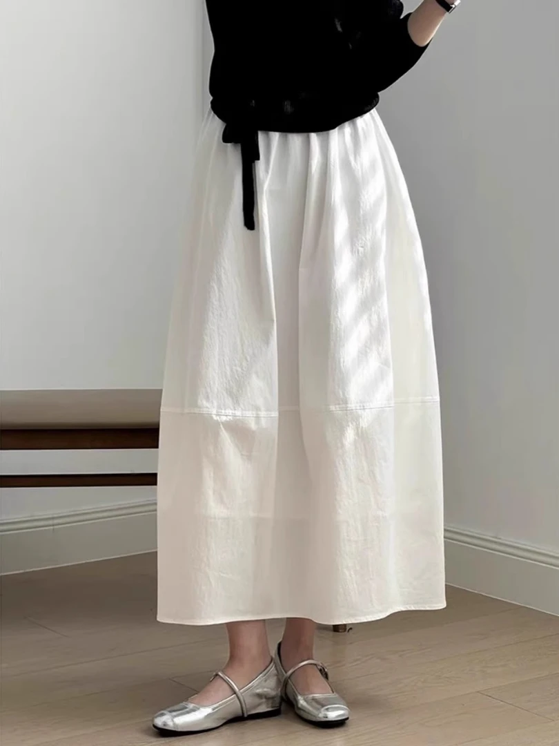 白色花苞半身裙女夏韩系松紧高腰中长a字蓬蓬裙裙子