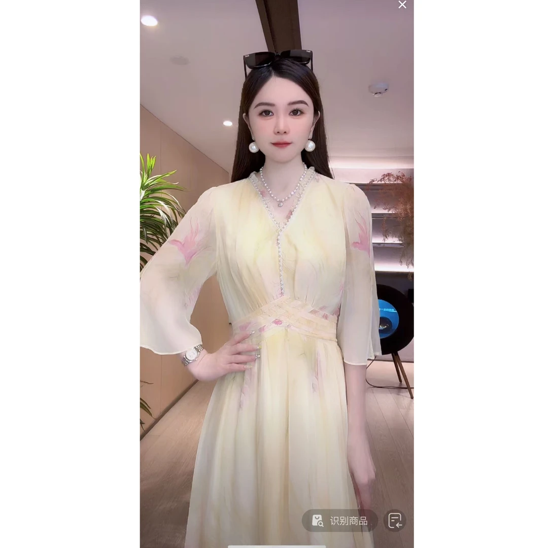 【深圳米熙儿】100%桑蚕丝高贵优雅钉珠女装连衣裙8012