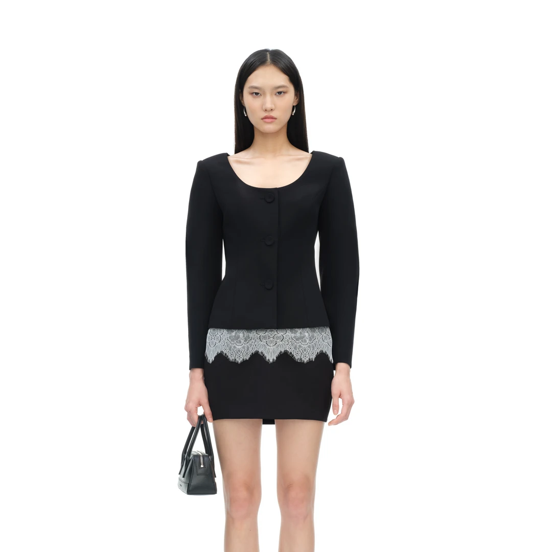 TSOUL 【YIRANTIAN】黑色 U 领收腰西装