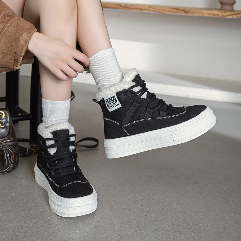 【超轻系列】女靴冬季加厚绒厚底舒适休闲百搭个性底帆布鞋25W117