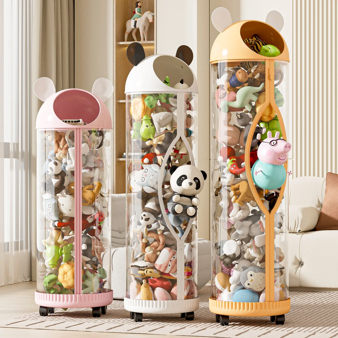 娃娃收纳桶玩收纳筒拉链款毛绒玩偶布整理收纳儿童公仔透明收纳