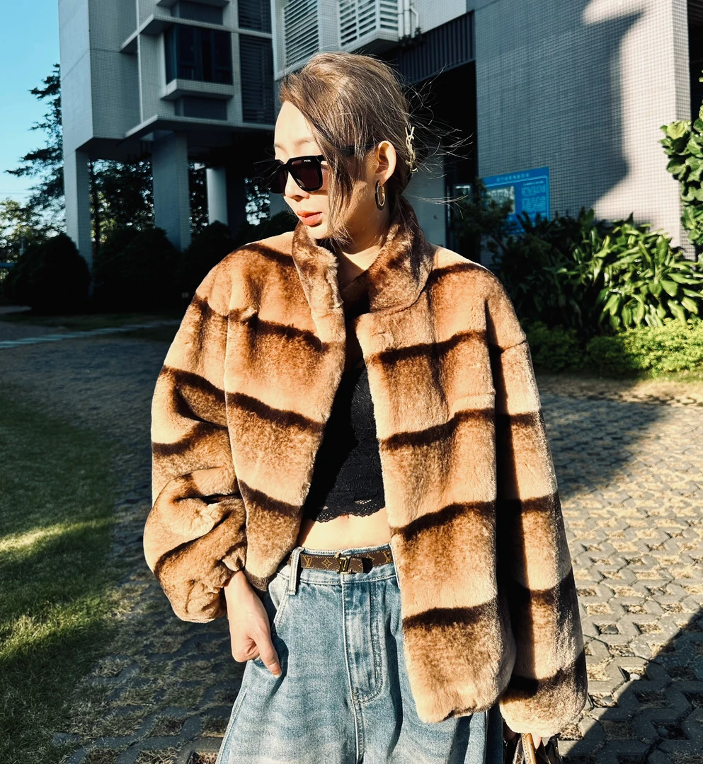 【美丽姐】皮草厚款长袖时尚轻奢风宽松