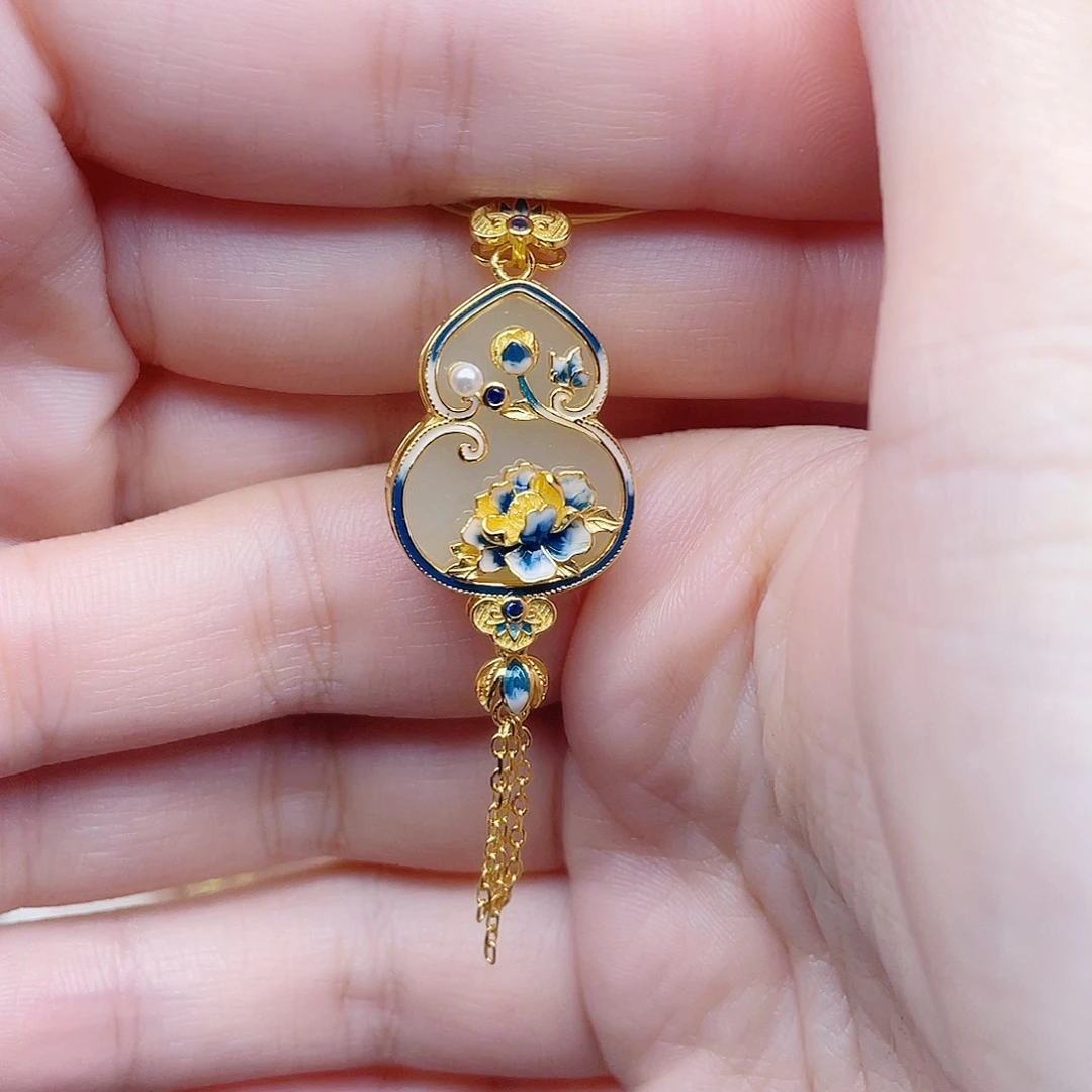 和田玉银S925镀金镶嵌颈饰