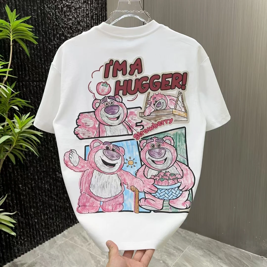 【夏季】新款男女同款时尚粉红草莓熊短袖T恤