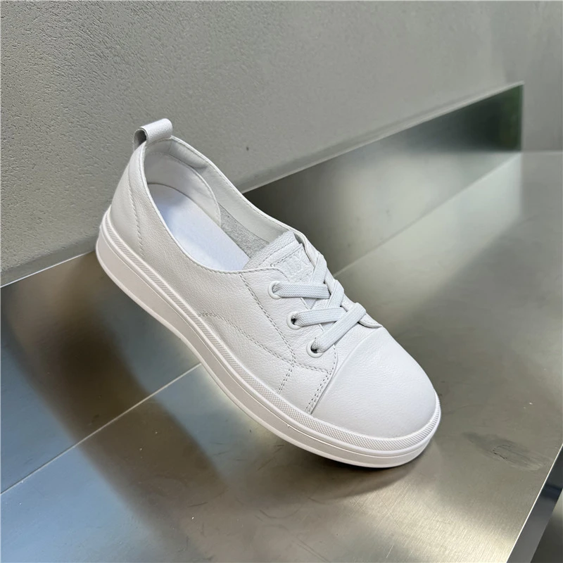 头层牛皮夏季小白鞋女厚底一脚蹬真皮透气百搭基础休闲52905
