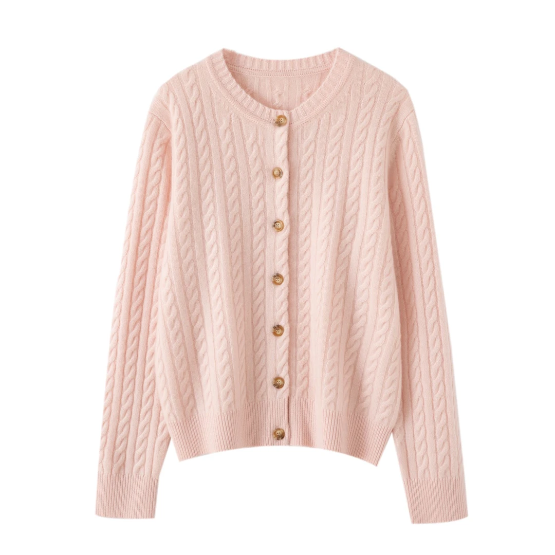 【M.oro小山羊绒】双股加厚绞花纯羊绒针织女开衫