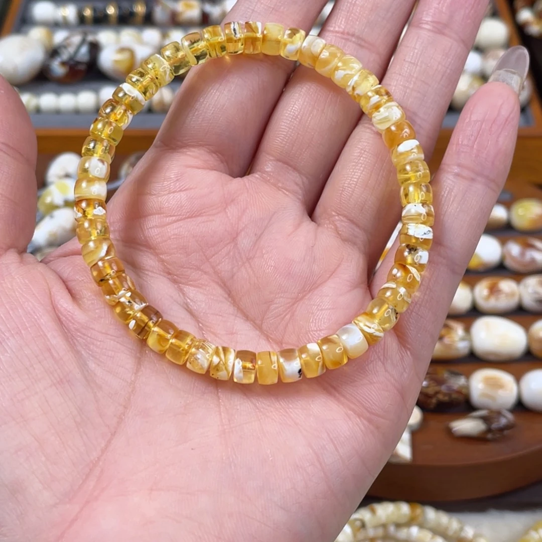 琥珀未镶嵌珠宝奇石琥珀蜜蜡微瑕6mn拉丝