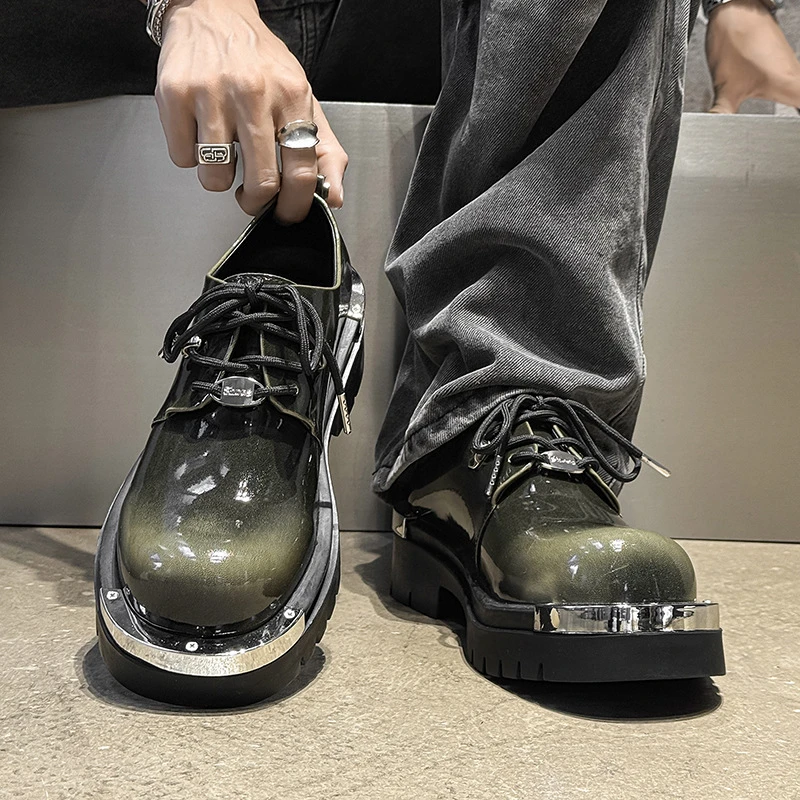 2025新款德比鞋男款皮鞋铁头厚底增高工装大头高级感休闲时尚男鞋