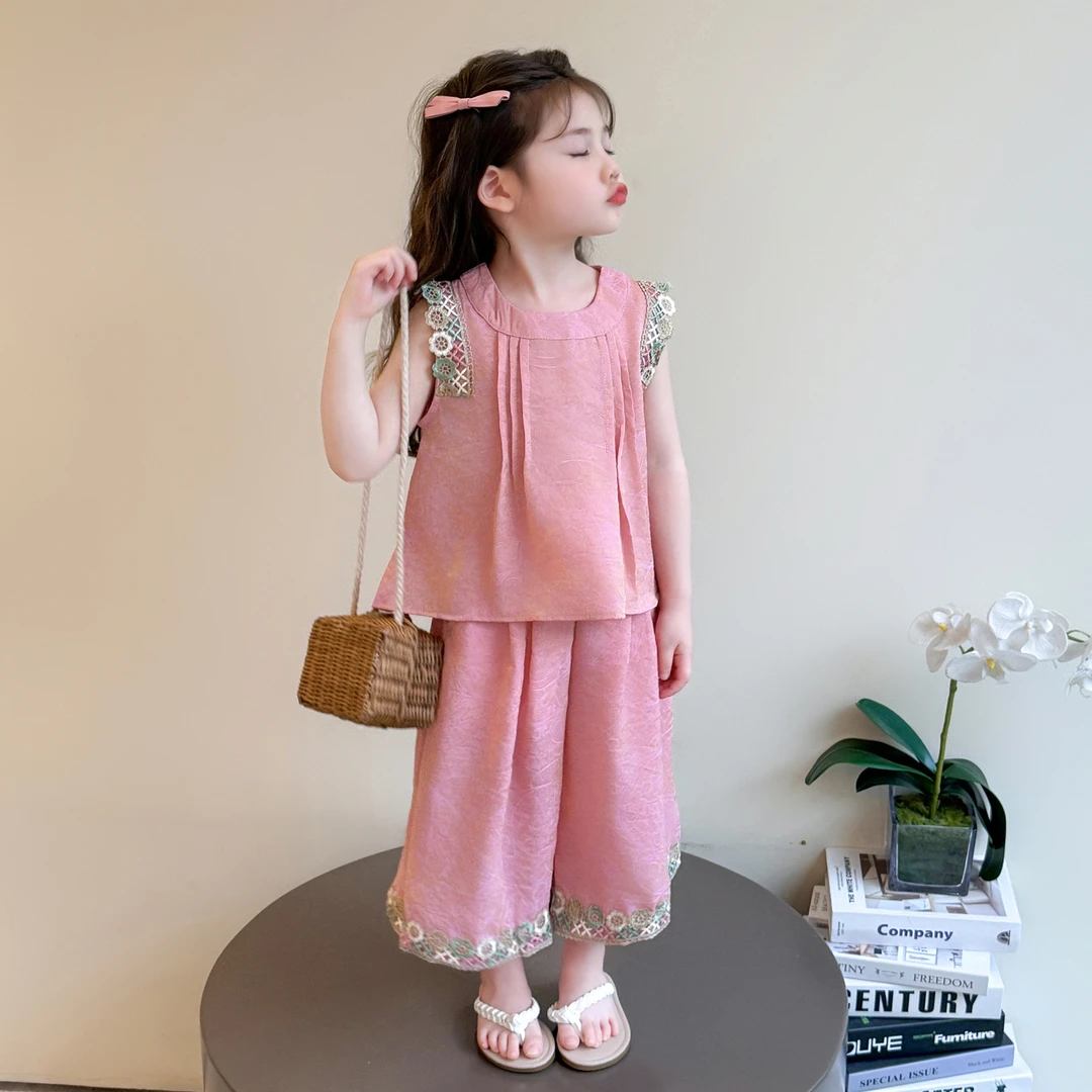 女童夏装套装网红洋气儿童韩版无袖阔腿裤2025女童炸街潮服时髦