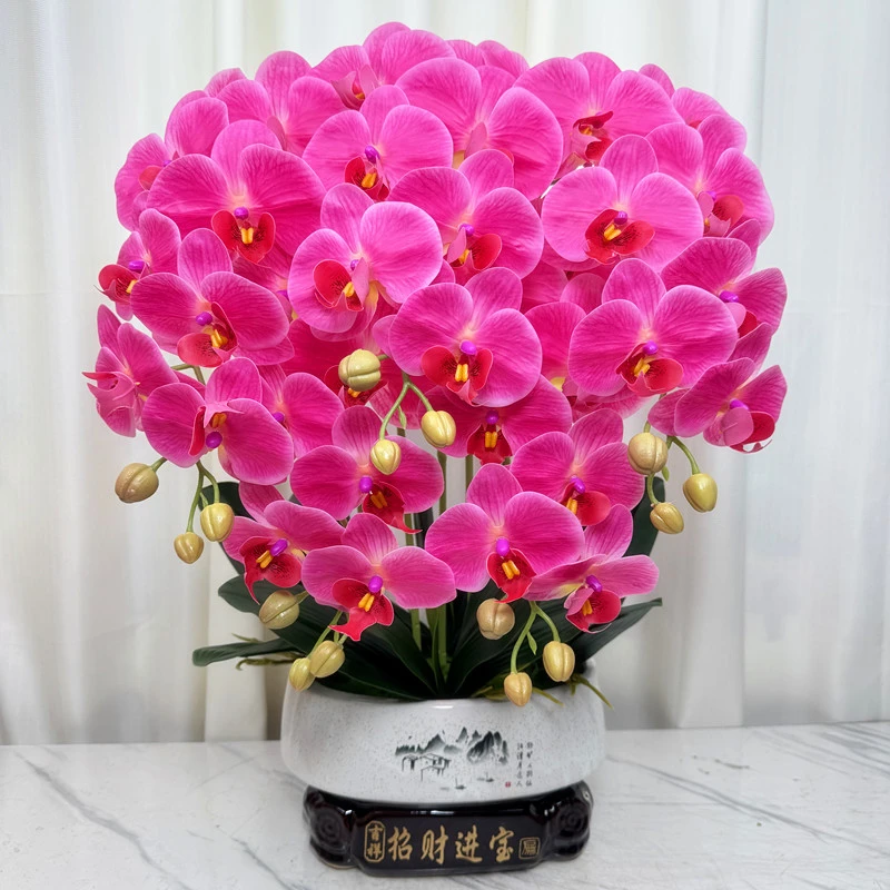 蝴蝶兰仿真花客厅高档花艺手感保湿花室内桌面摆假花蝴蝶兰新款