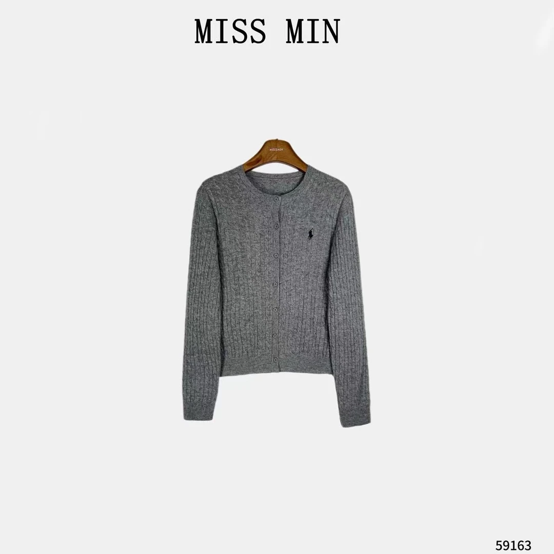MISS MIN【舒曼】刺绣麻花圆领针织毛衣清冷衣服通勤显瘦上衣 59163