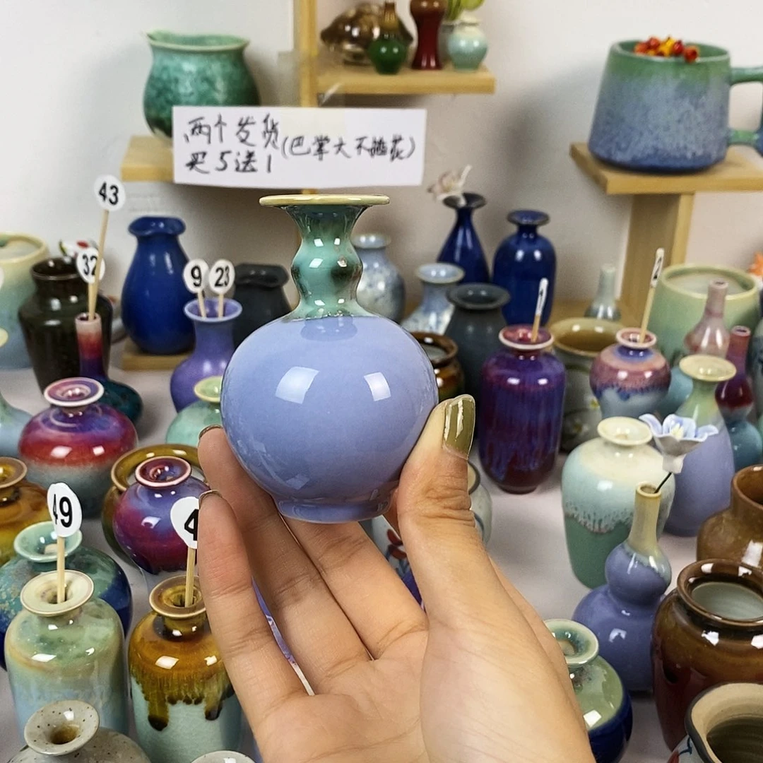 摆件巴掌大不插花景德镇高温陶瓷小花器