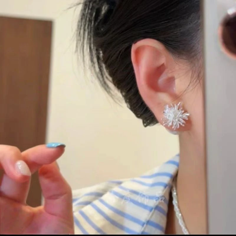 铜合金耳饰 2025新款璀璨烟花仿珍珠耳钉轻奢小众耳环时尚百搭