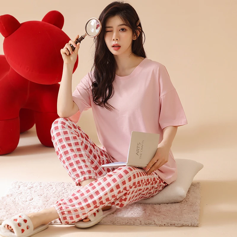 （现）800-899 睡衣女士夏季短袖宽松时尚家居服两件套装