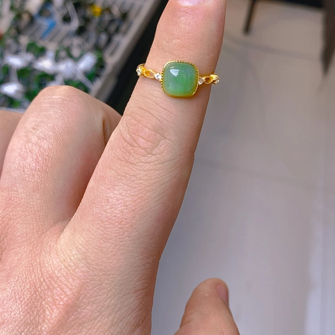 和田玉（碧玉）银S925镀金镶嵌戒指