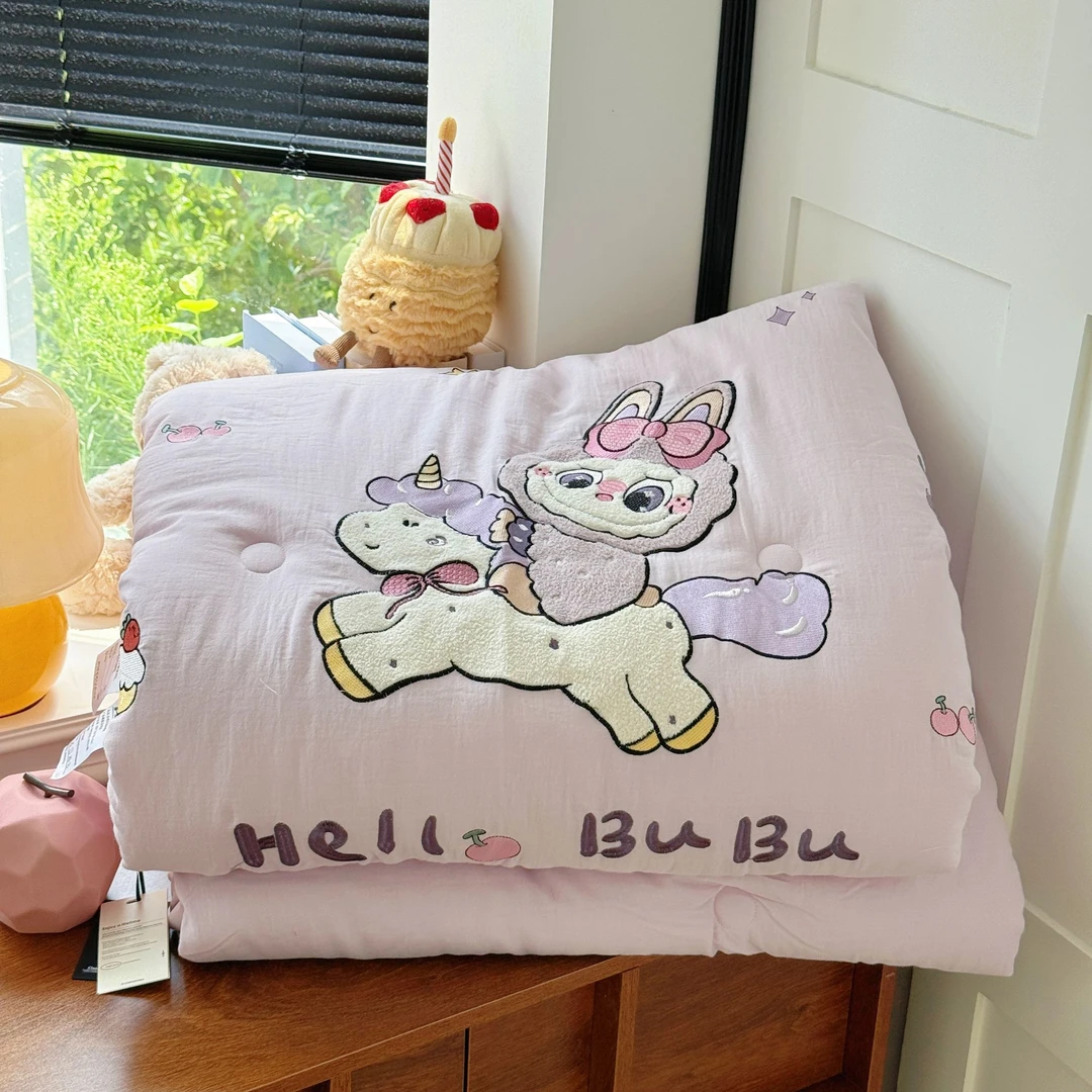 双层纱贴布绣被子填充大豆纤维柔软可爱家用加厚单双人豆豆绒