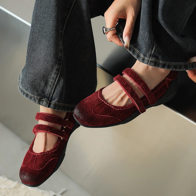 头层牛皮4cm～复古中跟舒适厚底百搭时尚玛丽珍女浅口单鞋新款粗跟