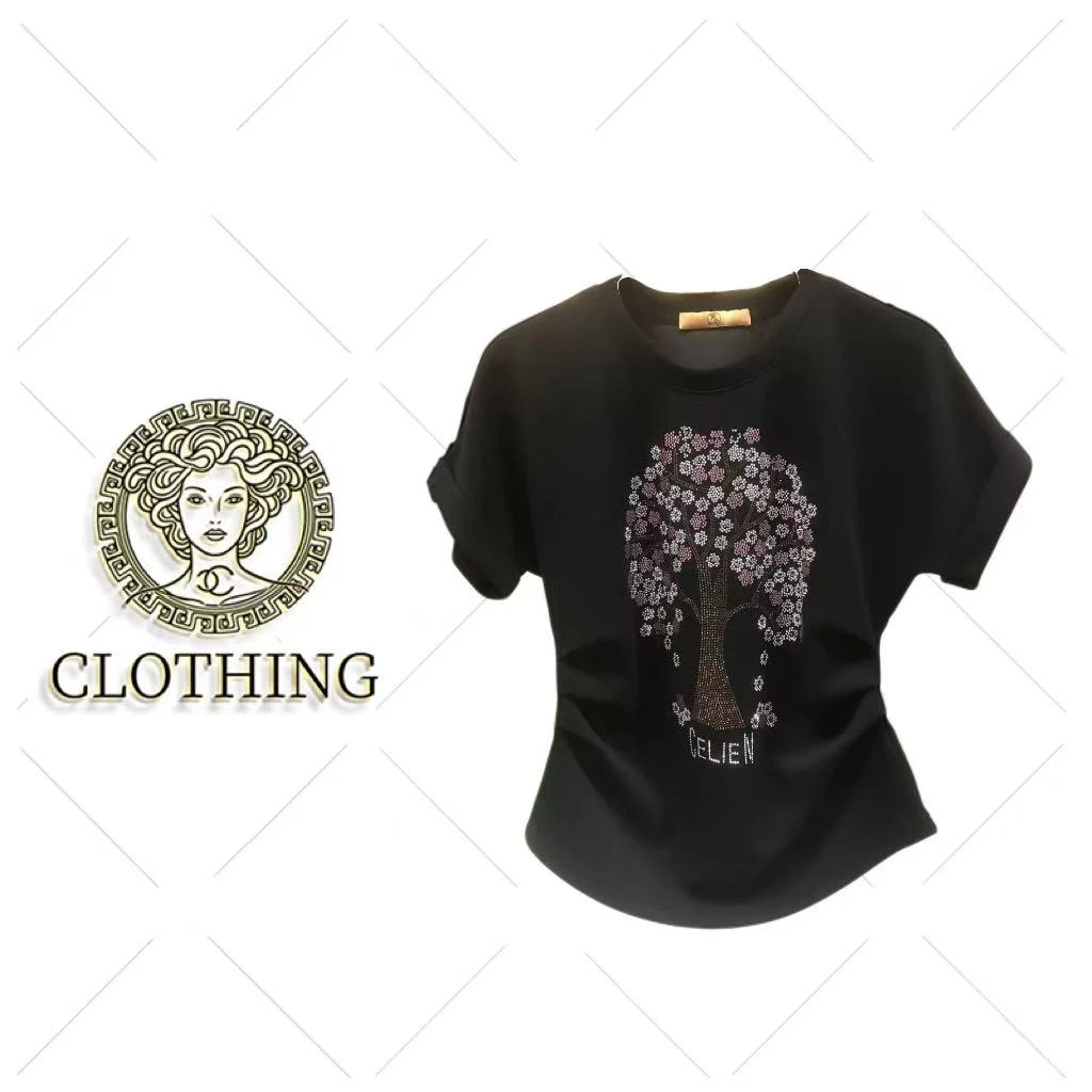【CLOTHING/原创设计】新款气质显瘦一棵树烫钻T恤QYTB1286