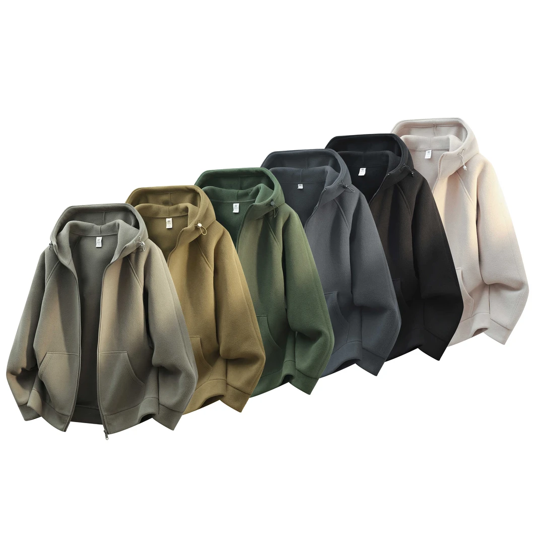 秋冬新款连帽摇粒绒立体裁剪一体绒加厚冬季外套男装2367