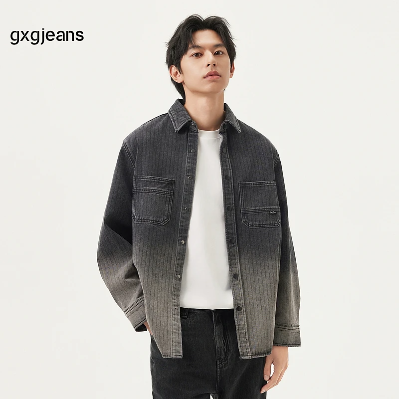 gxg jeans男装 黑色渐变翻领牛仔夹克外套男25春新品#J25DE81002