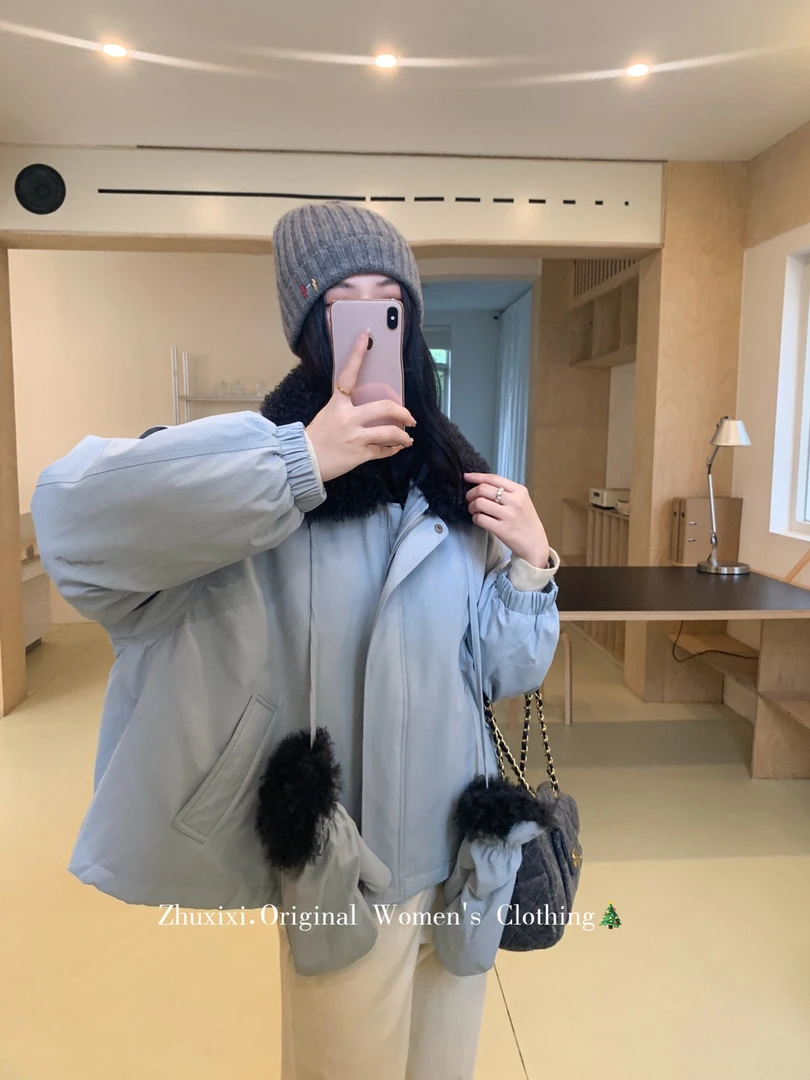 灰灰呀！8190 【手套款】翻领毛毛工装外套【雨雨】