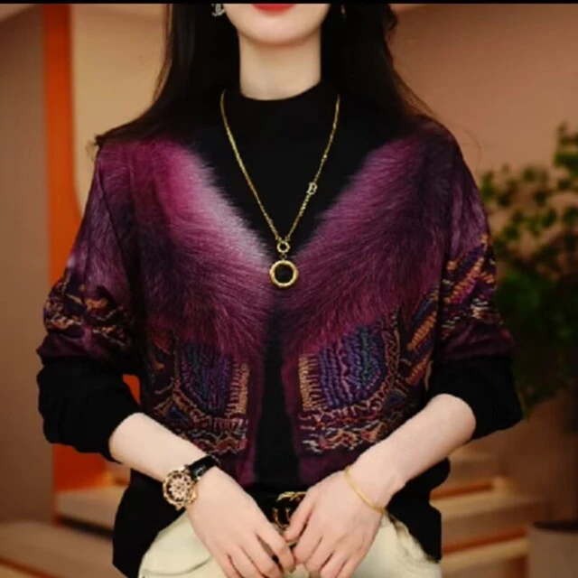 秋冬新款澳绒上衣女长袖半高领保暖内搭t恤设计感印花打底衫宽松