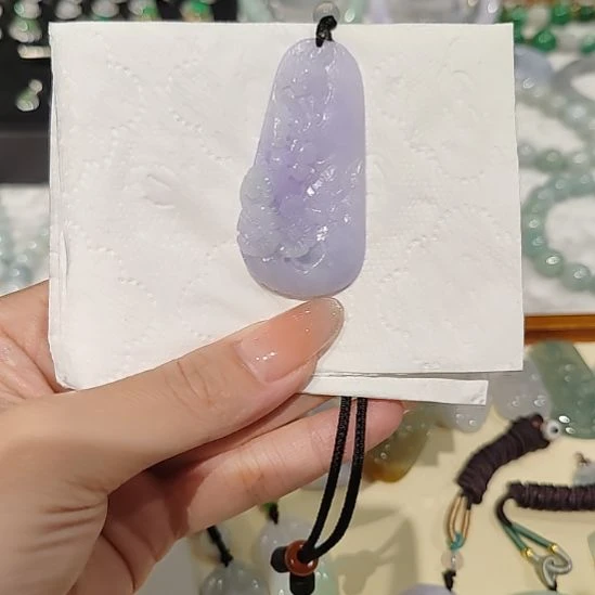 翡翠未镶嵌颈饰紫罗兰天然缅甸翡翠A货花鸟牌吊坠52.5'27'8.2