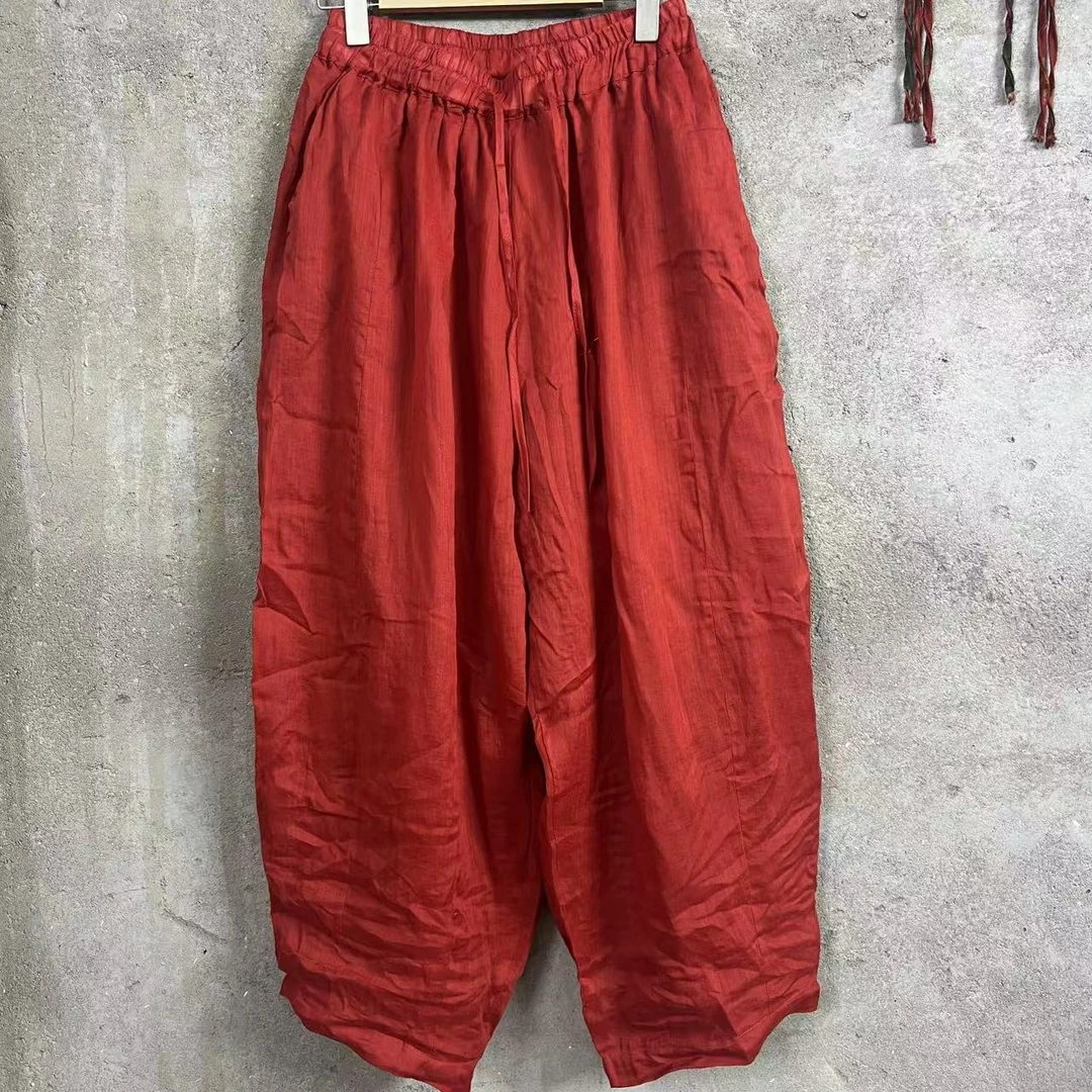 Yj1790纯色苎麻休闲12片拼接蜜瓜裤双层（裤长90臀围140）