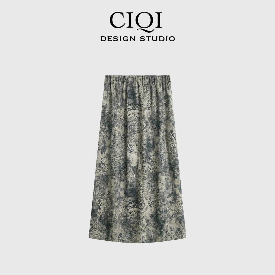 CIQI STUDIO【江南水色】进口人丝铜氨丝松紧百搭气质半身裙A20988