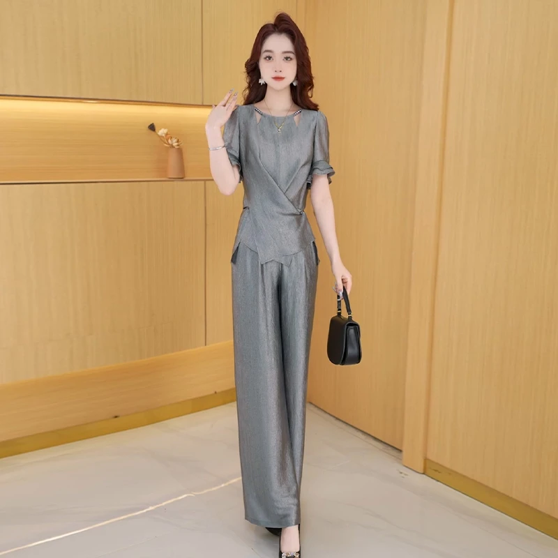 【两件套】夏季时尚女神修身洋气宽松气质休闲百搭显瘦减龄女装套裤