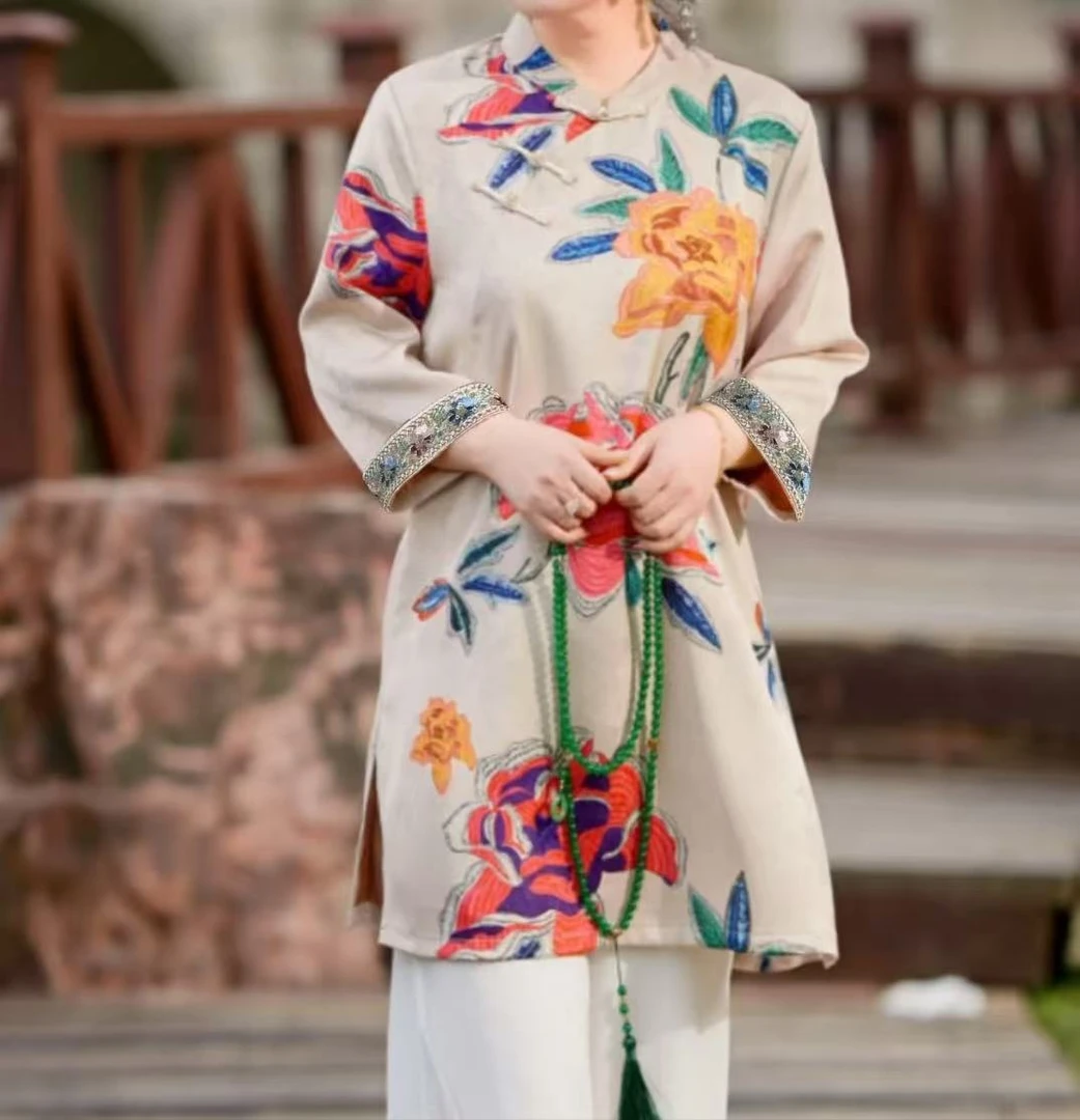 （东方美～三C同款）新中式气质百搭盘扣丝绸大衫