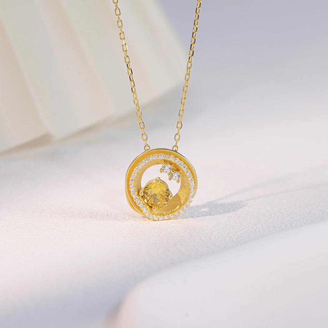 follifollie 坠链均925银合成锆石 原创沙漠之心2.0气质时尚项链