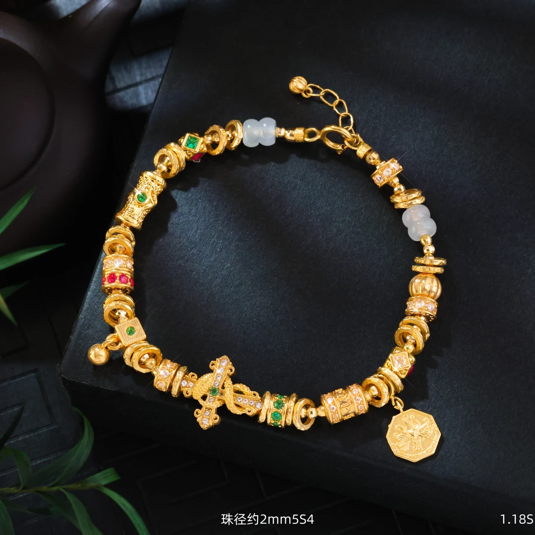 【金豆VIP】小灵九||18K金豪镶灵蛇权杖凤九六字真言设计款盘缠手串