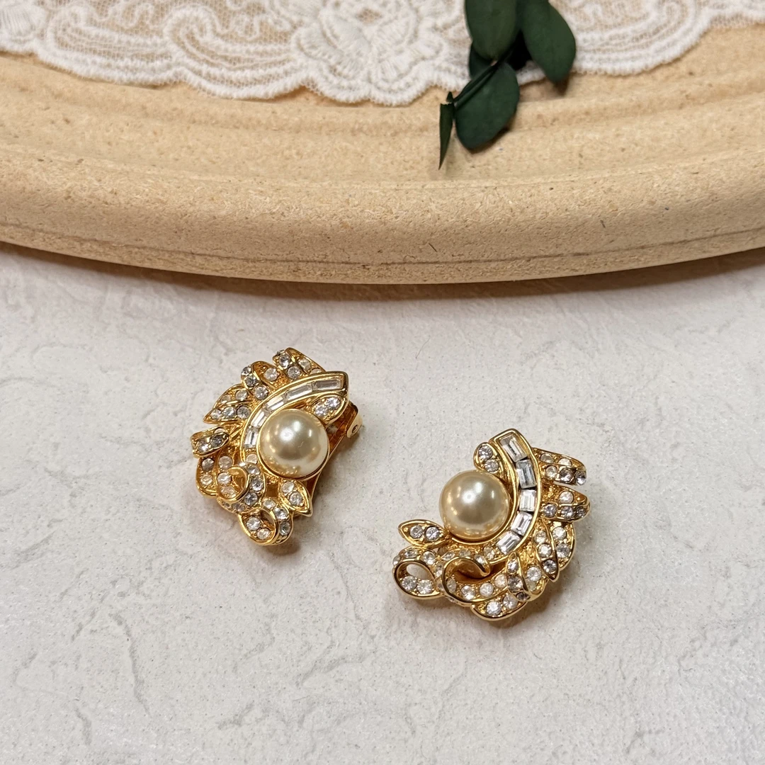 铜合金合成锆石耳饰 【六六中古】孤品复古精美耳夹th6799