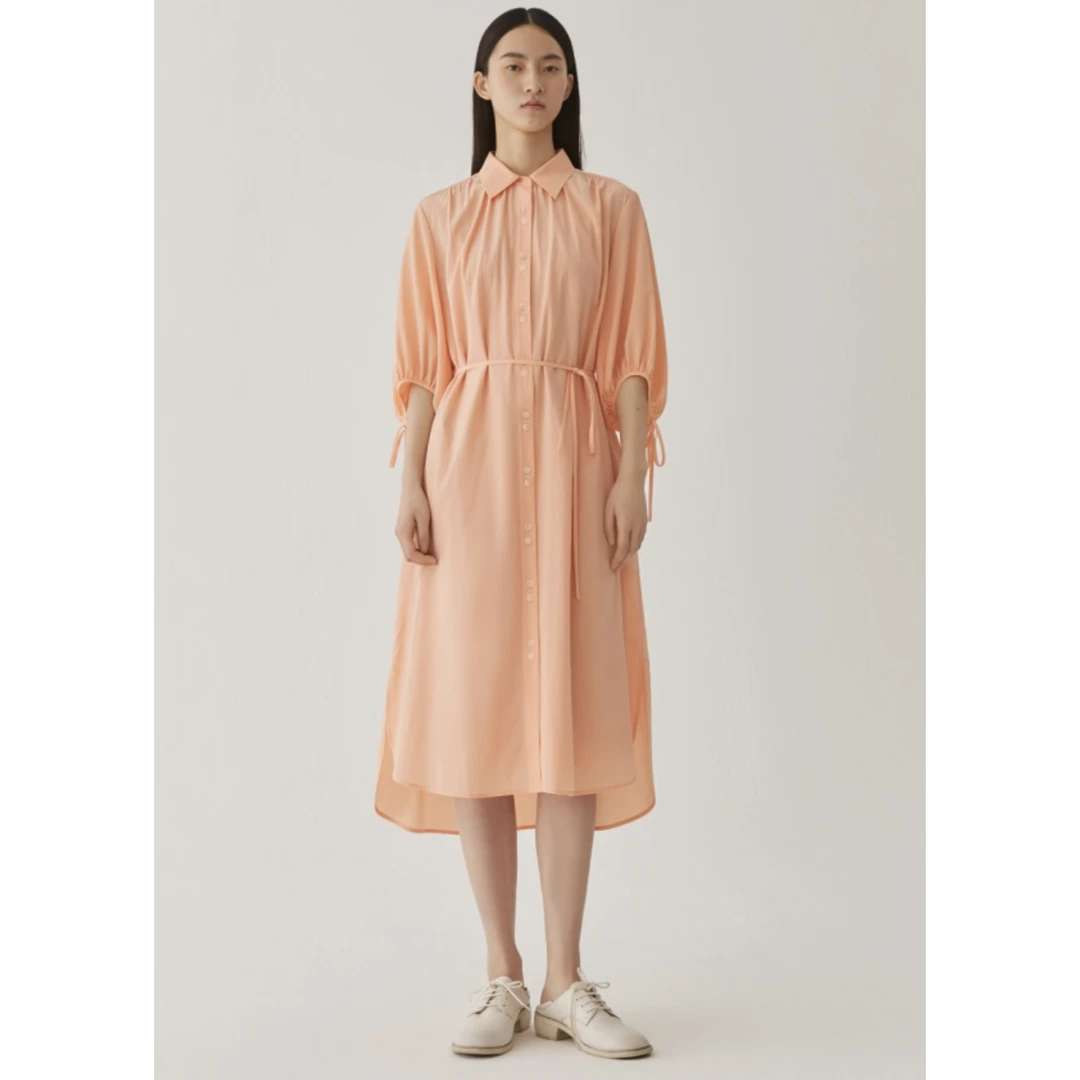 【妍妍精选】AUM/噢姆夏优雅通勤纯色系绳中袖连衣裙M1BW24086