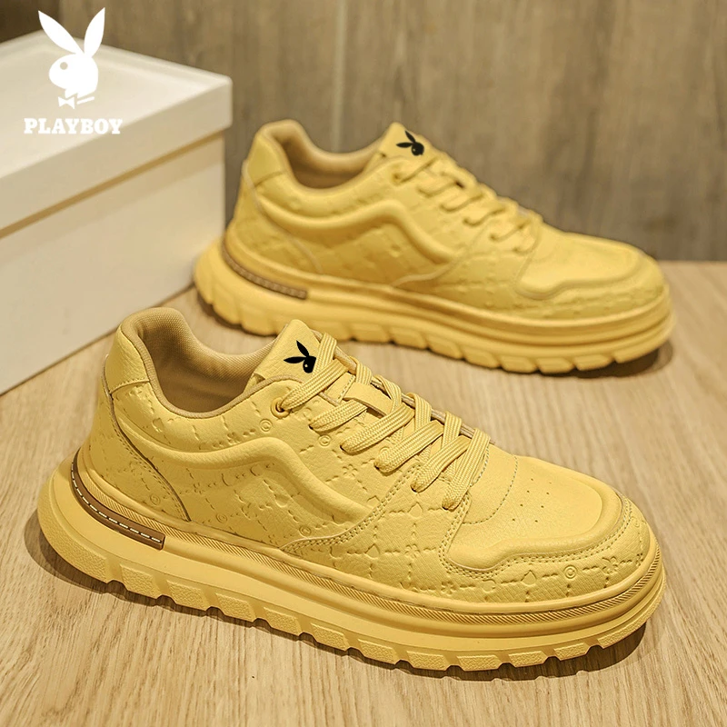 PLAYBOY/花花公子男鞋秋季复古休闲皮面板鞋运动皮鞋厚底增高潮鞋