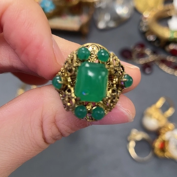 合成碳硅石纯铜vintage 首饰