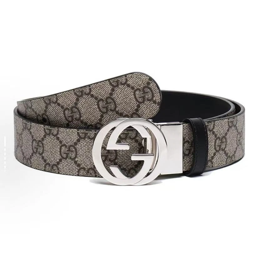 未使用 GUCCI/古驰 双面 人造帆布皮革 腰带 男款 米色乌木色