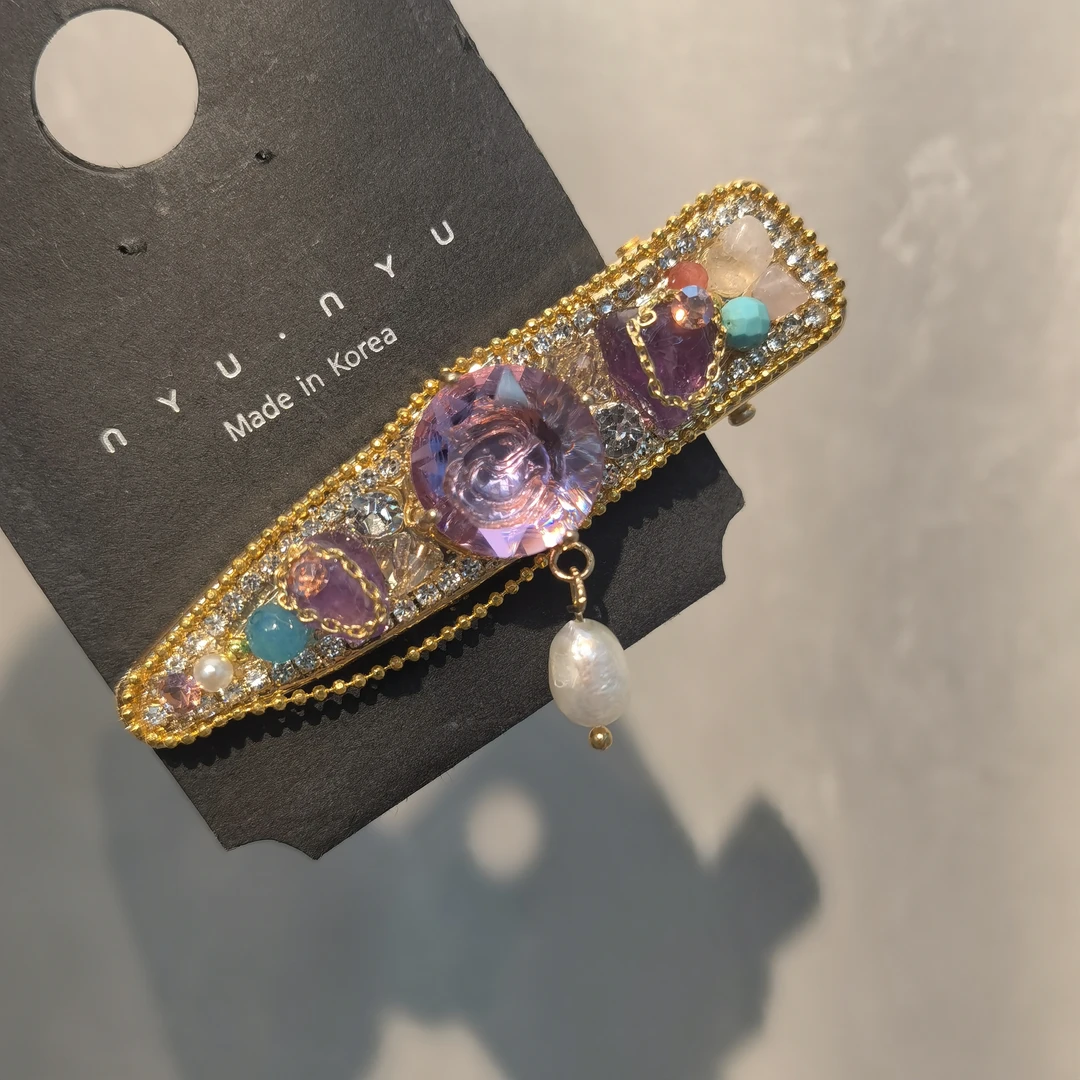 E793紫色石石闪闪链条泡菜款边夹