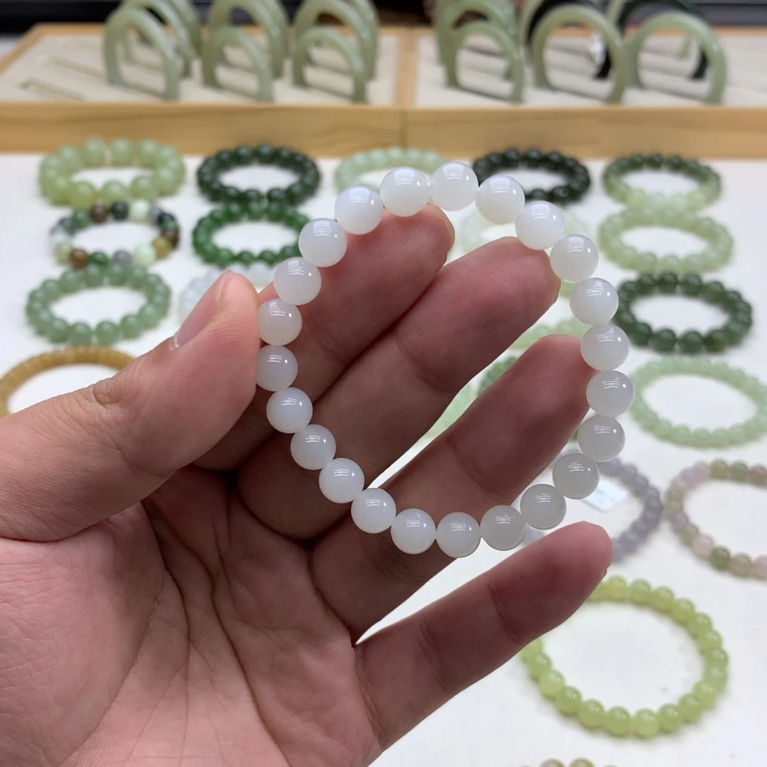 和田玉手串（白玉7.8）未镶嵌