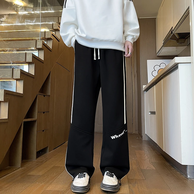 长裤简约风男士秋季拼接休闲卫裤男士裤子运动裤春秋