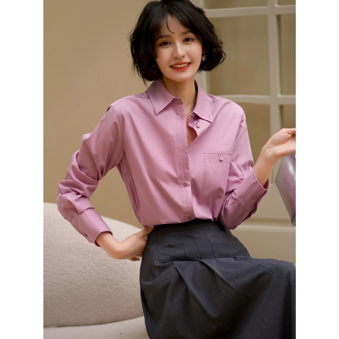 笑涵阁 至臻舒适| 25春通勤职业50支府绸长袖衬衫女CYC662239AG