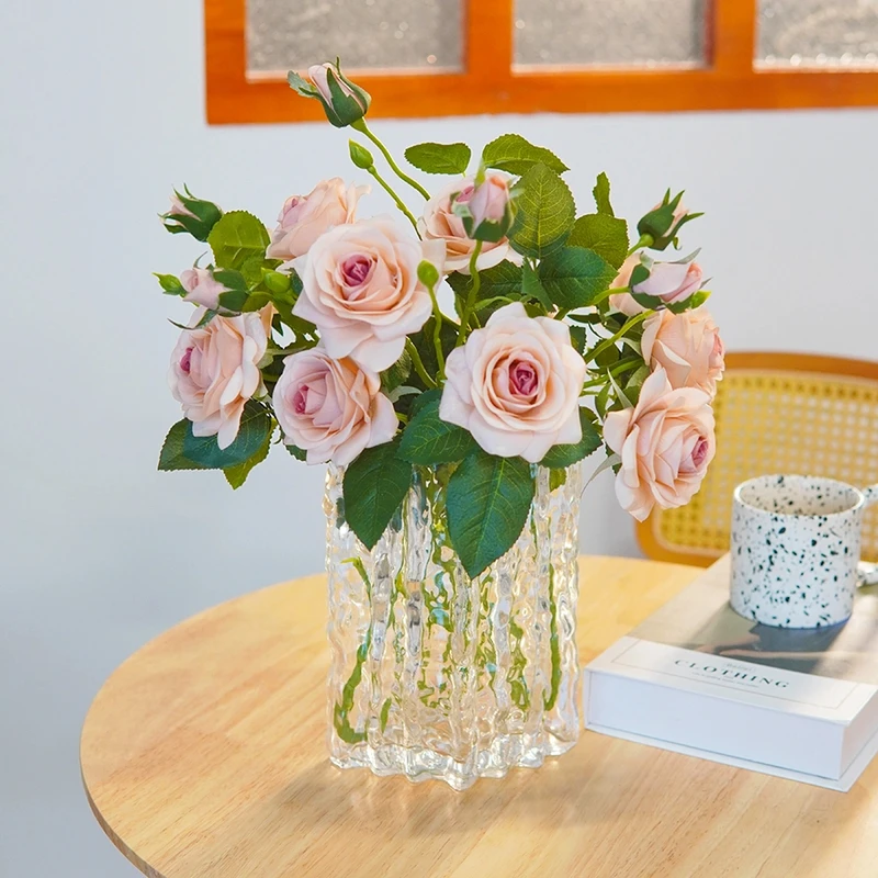 仿真花手感保湿卡布奇诺玫瑰花假花客厅餐桌餐边柜电视柜装饰摆件